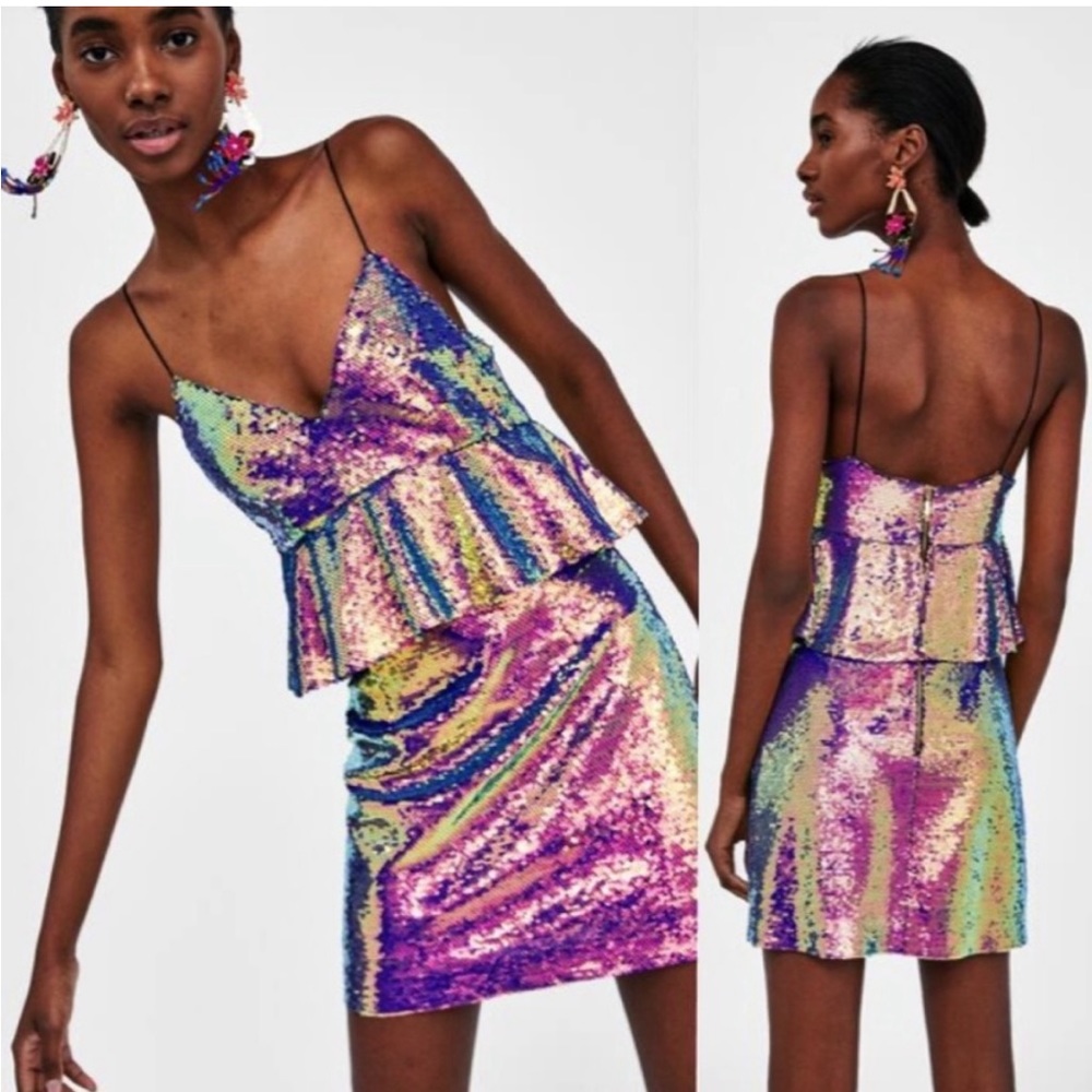 ZARA Sequin Peplum Dress NWOT